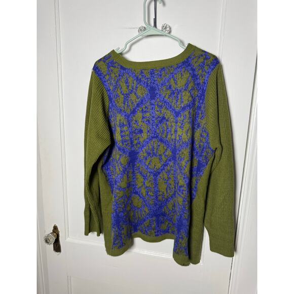 LOGO Lori Goldstein Green Blue Ornate Argyle Knit Side Slit Flowy Sweater XL - Picture 9 of 9